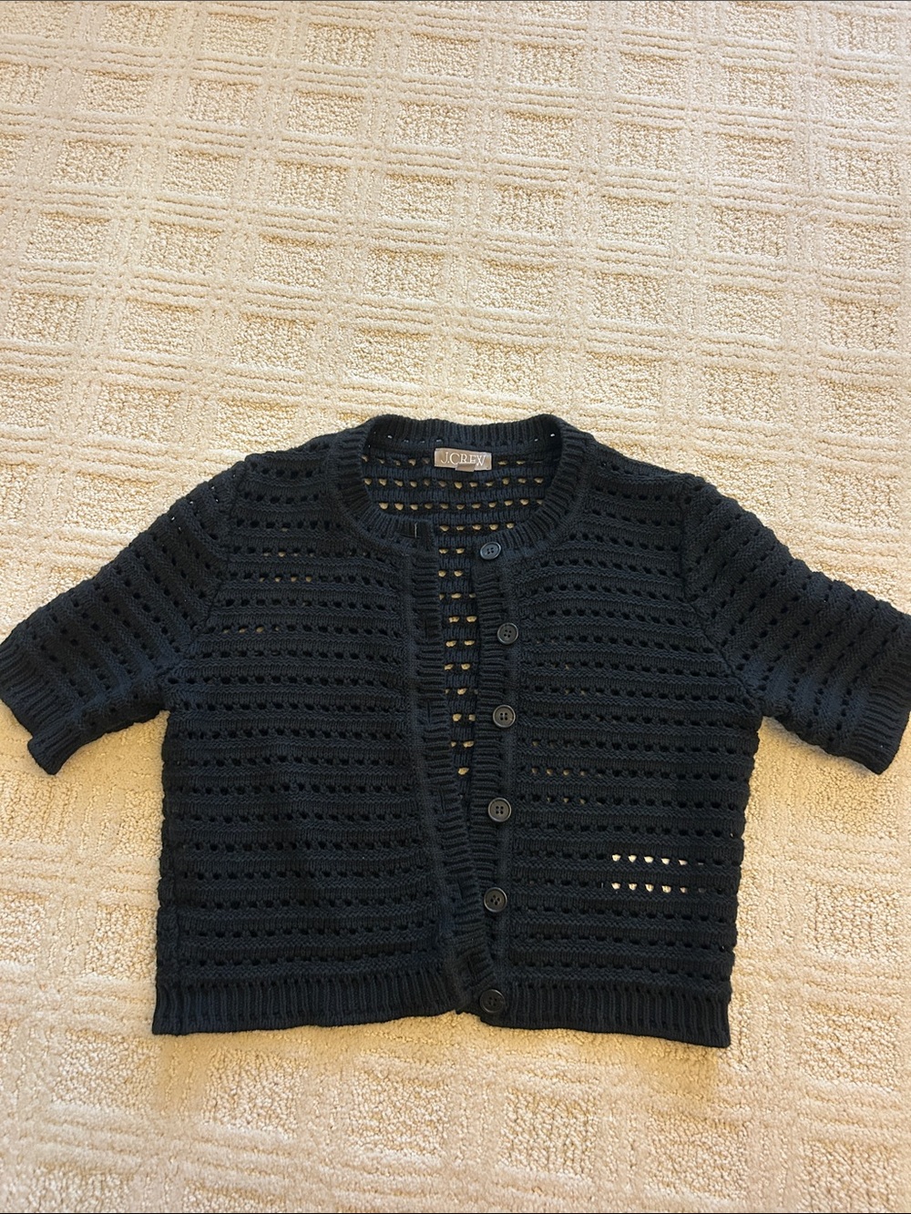 J. Crew Black Open-Knit Short Sleeve Cardigan Sweater